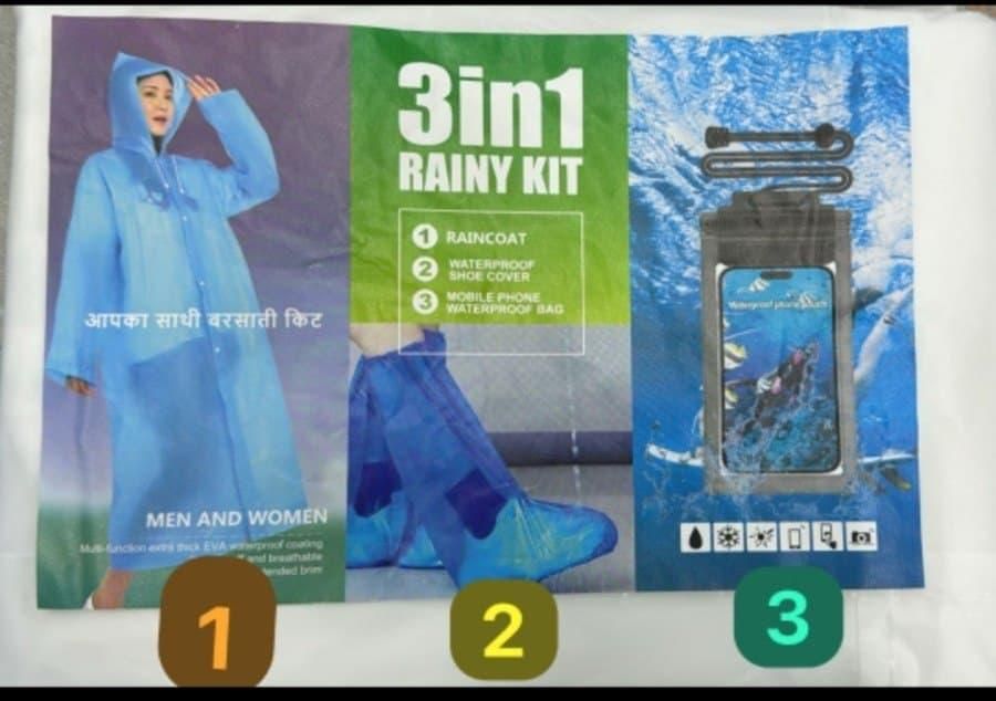 Unisex 3 in 1 Rain Coat (1 Rain Coat, 1 Mobile Cover & 1 Rain Shoe)